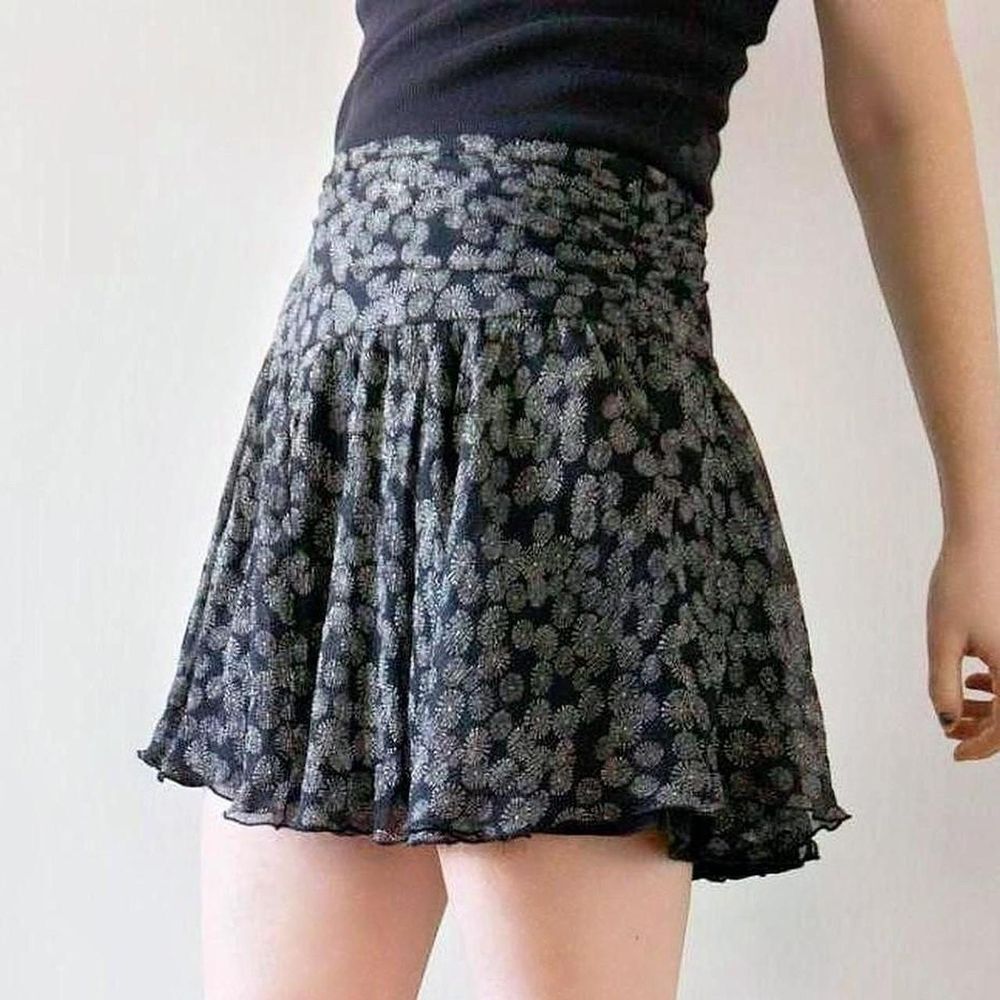Vintage Express Y2K Silk Black White Polka Dot Ruffle Preppy Women's Mini Skirt